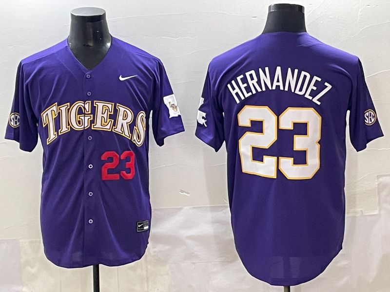 Men 2025 LSU Tigers #23 Hernandez Purple Joint Name Nike NCAA Jersey style 3